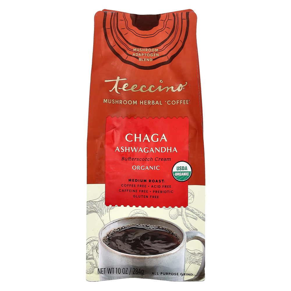 Teeccino, Травяной кофе с грибами, средней обжарки, чага ашваганда, без кофеина, 284 г (10 унций)