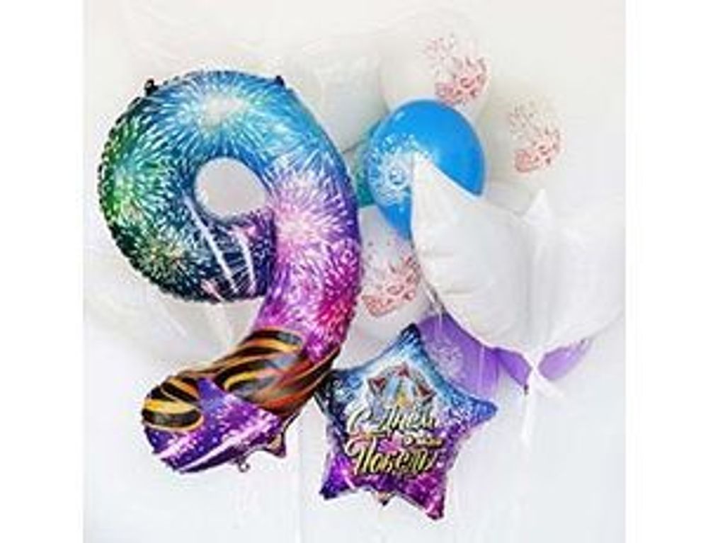 Шар (18"/46 см) Звезда, РУС С ДНЁМ ПОБЕДЫ