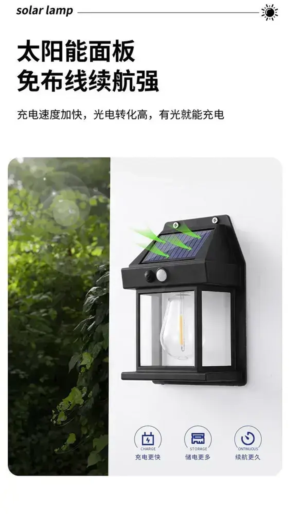 светильник садовый на солнечной батарее уличный настенный с датчиком движения