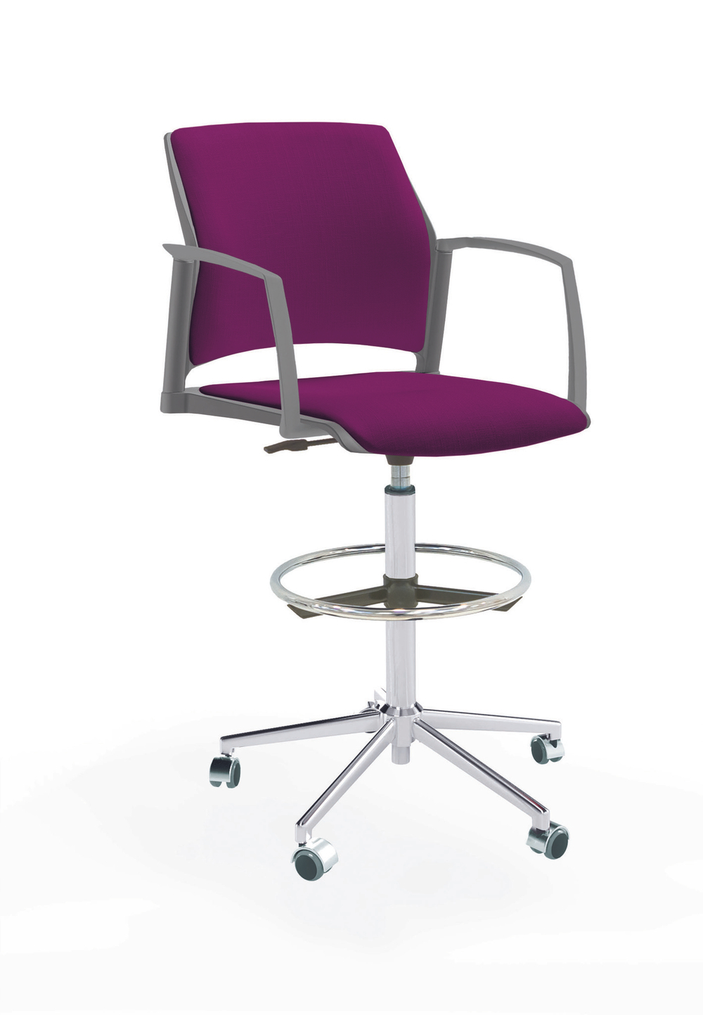 Кресло Rewind каркас хром, пластик серый, база стальная хромированная, с закрытыми подлокотниками, сиденье и спинка фиолетовые