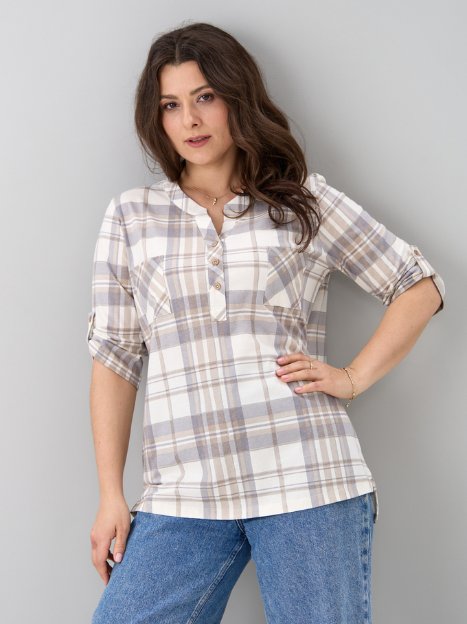 Блузка БЛ-131/клеткабеж-серебро