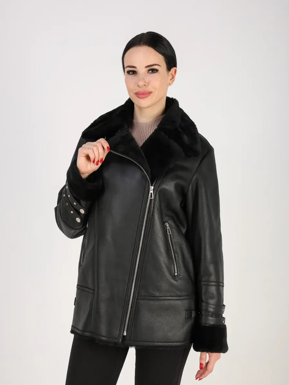 Дубленка зимняя натуральная авиатор оверсайз Турция