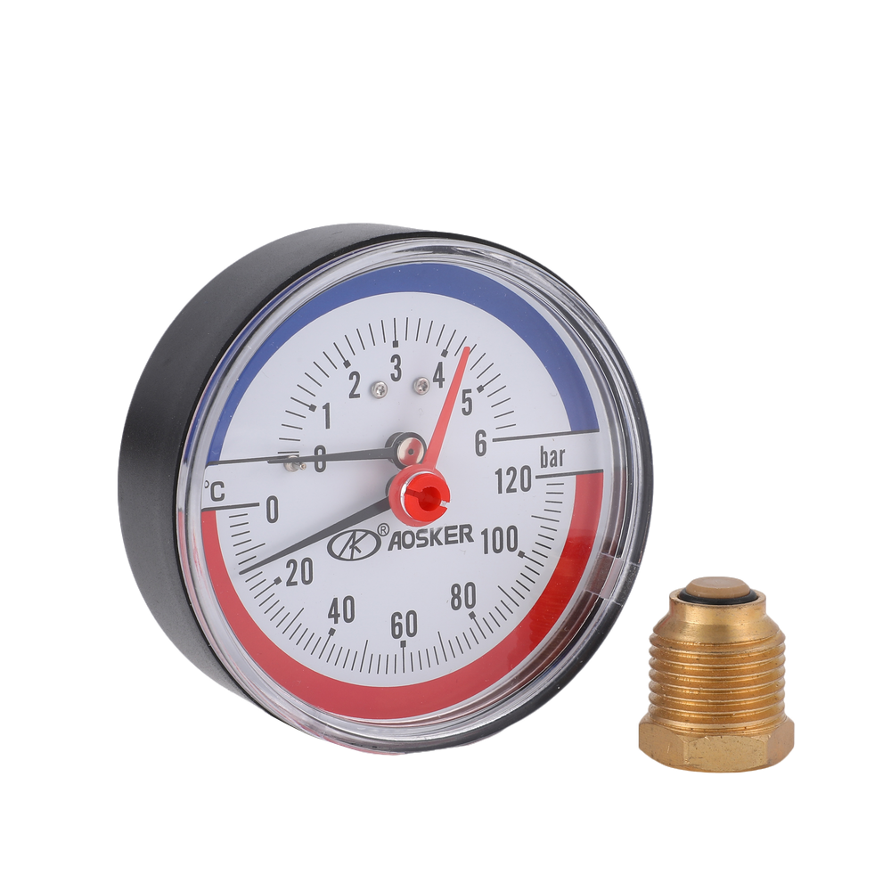Термоманометр аксиальный AOSKER (ф15) 1/2"НР 6 бар - 120℃