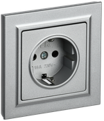 BRITE Розетка 1-местная с заземлением с защитными шторками 16А в сборе РСР14-1-0-БрА алюминий IEK