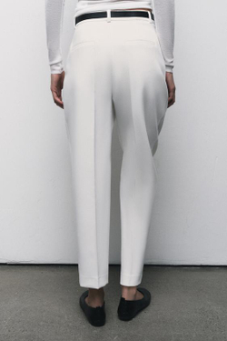 ZARA ПРЯМЫЕ БРЮКИ С ПОЯСОМ, ЭКРЮ