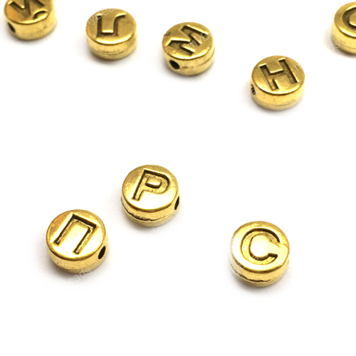 Бусины - буква "П" 6 мм, под золото