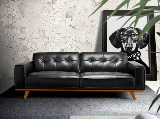 Диван кожаный 3-х местный черный 5606-3P /6031