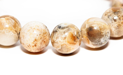 Браслет из белого пейзажного янтаря, бусины 9 мм. Янтарь натуральный калининградский