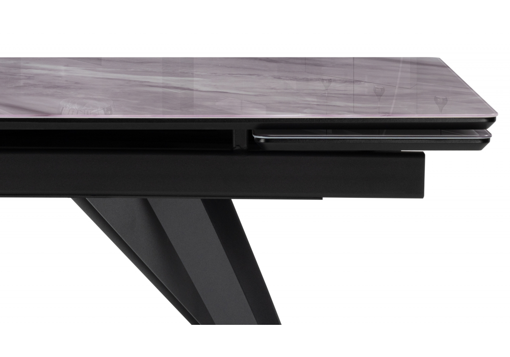 Стол стеклянный Woodville Дарвин 140(200)х80 серый мрамор, черный, ножки черные