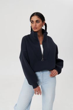 Утепленная олимпийка на молнии из премиум футера черничного цвета