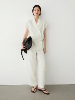 Massimo Dutti Льняные брюки прямого кроя, экрю