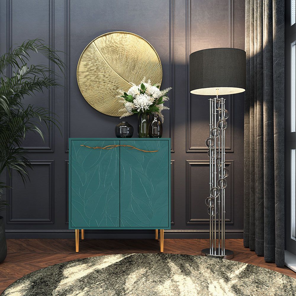 Комод Арт Колор leaves Стайл Голд с 2 полками Пастельно-синий