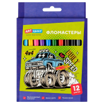 Фломастеры 12цв. "Машинки" картон, смываемые WP_92256 (Спейс)