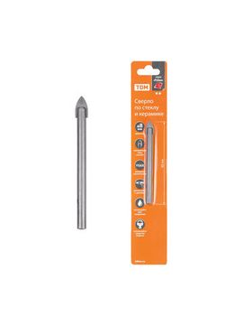 Сверло по стеклу и керамике 8×80 мм, 2 реж., лезвия, цилиндр. хв., блистер 1 шт, "Рубин" TDM