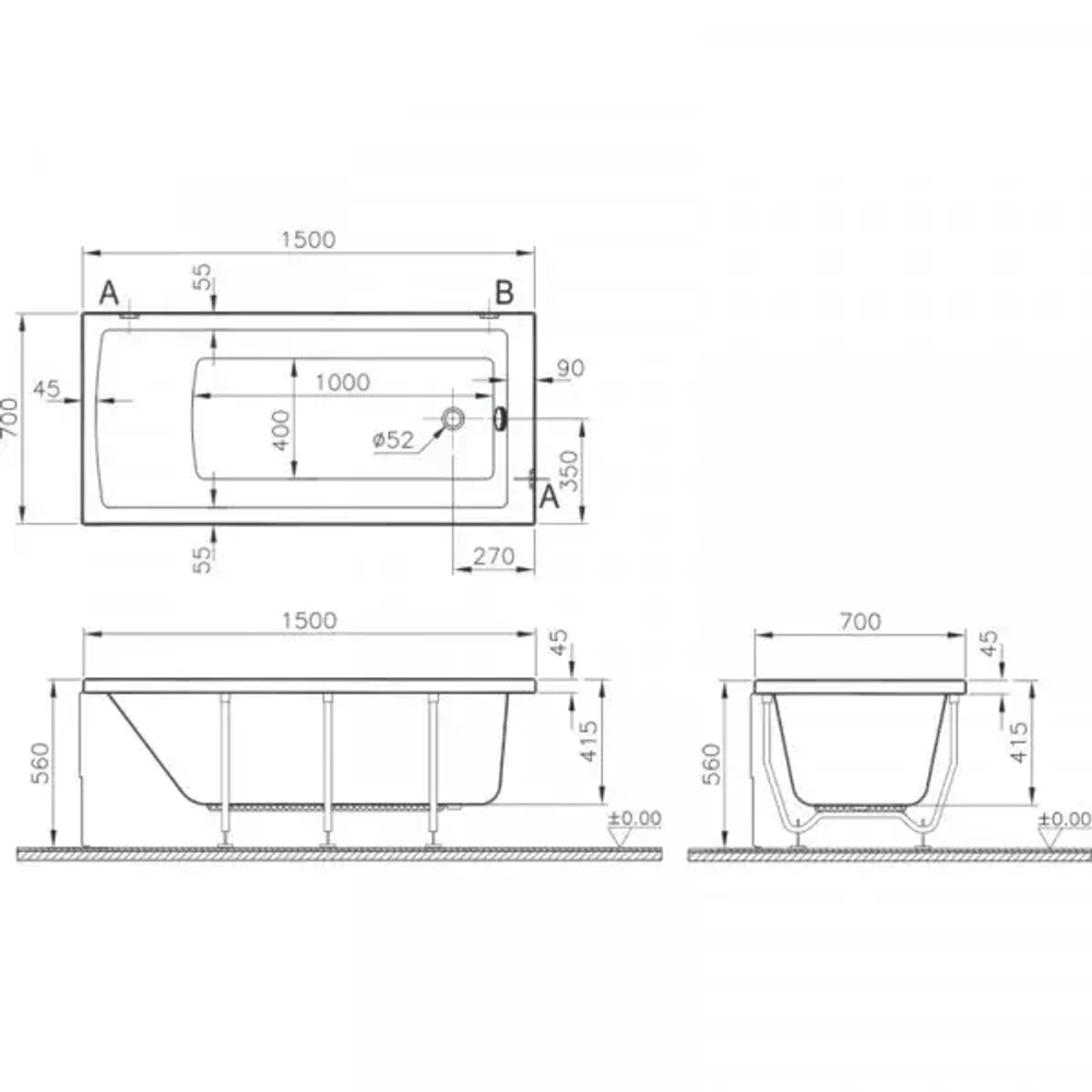 Ванна Vitra Neon 150x70 прямоугольная белая