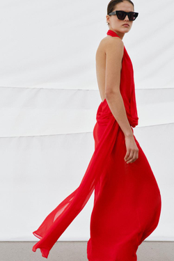 ZARA ПЛАТЬЕ ХОЛТЕР ИЗ 100% ВИСКОЗЫ С ДРАПИРОВАННЫМ ВЫРЕЗОМ, КРАСНЫЙ