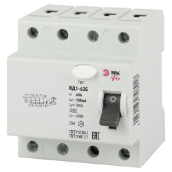 УЗО ЭРА PRO NO-902-155 ВД1-63S 4P 40А 100мА тип АC электромеханическое | УЗО