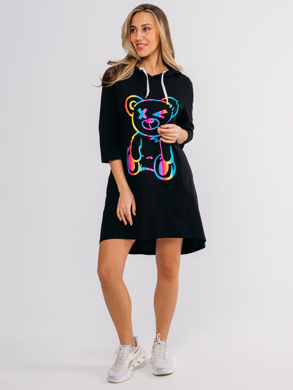 Туника коричневая с капюшоном и принтом женская с длинным рукавом большие размеры для пляжа хлопковая спортивная удлиненная нарядная летняя домашняя