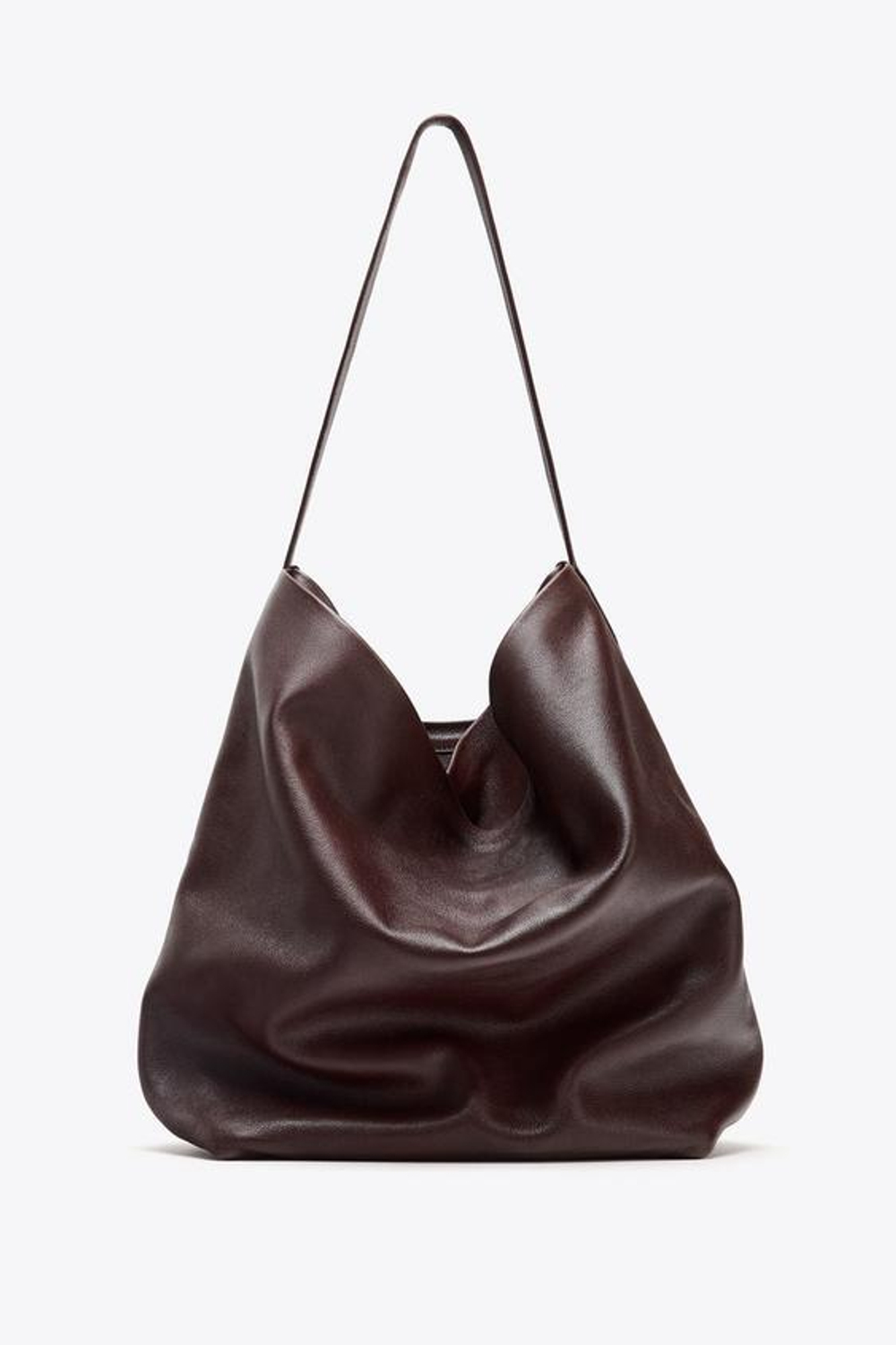 ZARA КОЖАНАЯ СУМКА-МЕШОК С ДВОЙНЫМ ОТДЕЛЕНИЕМ, БОРДОВО-КРАСНЫЙ