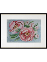 Картина авторская акварельная в паспарту 40х50 см на стену для интерьера "Пионы"