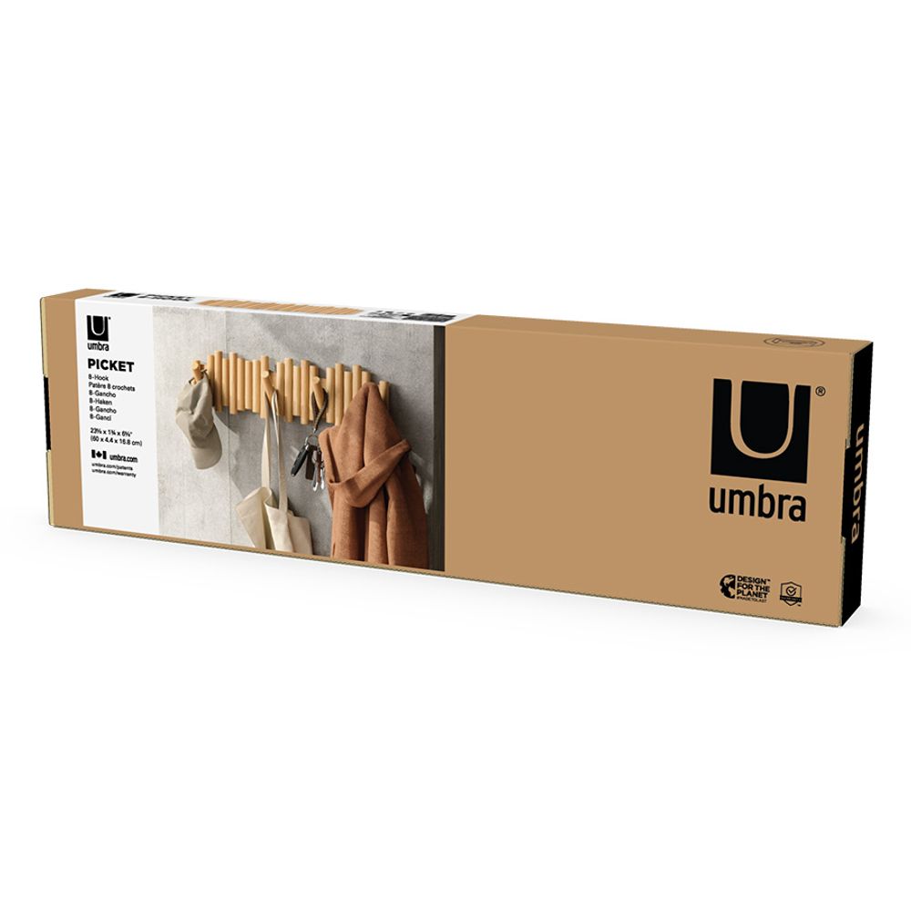 Вешалка настенная Picket, 61 см, 8 крючков, натуральное дерево