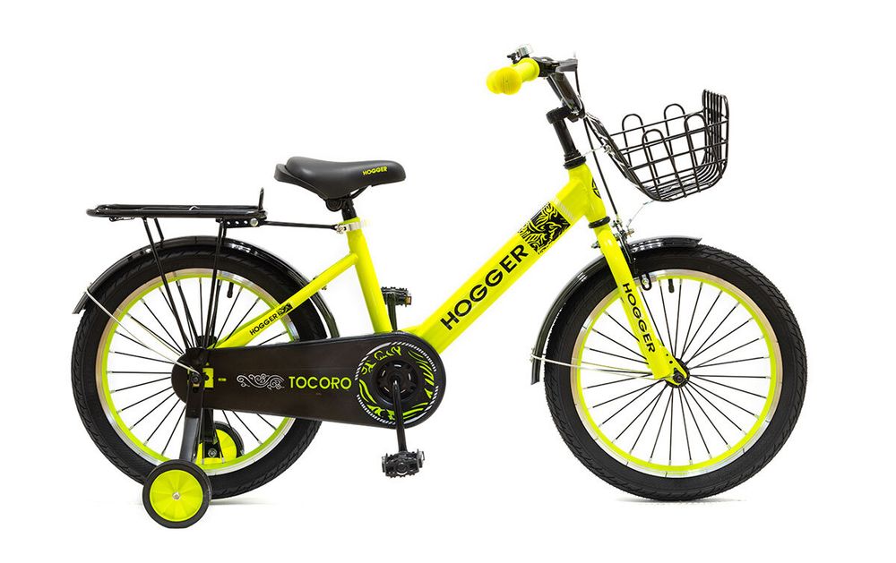 Велосипед 18 HOGGER TOCORO сталь ручной и ножной тормоз доп.колеса корзина желтый