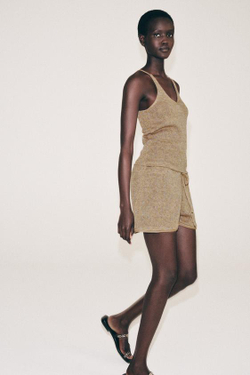 ZARA ШОРТЫ ИЗ ТКАНИ «РУСТИК», БЕЖЕВЫЙ