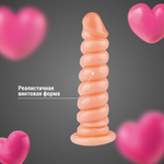Телесный фаллоимитатор винтовой формы на присоске - 18,5 см. (Цвет: телесный)