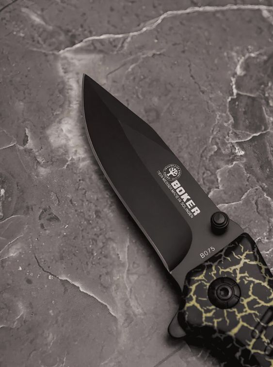 Складной нож тактический BOKER Черный с карабином