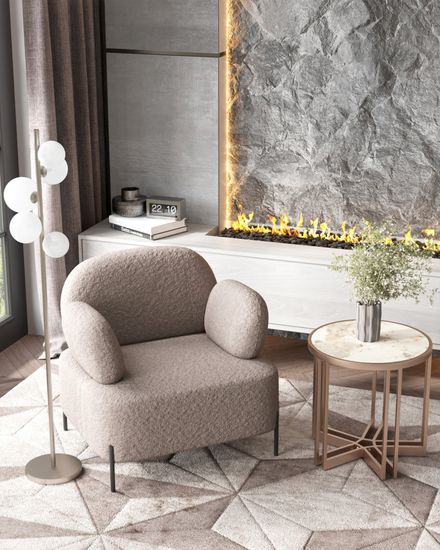 Журнальный столик Алиада 55х55 см светлая керамика сталь шампань