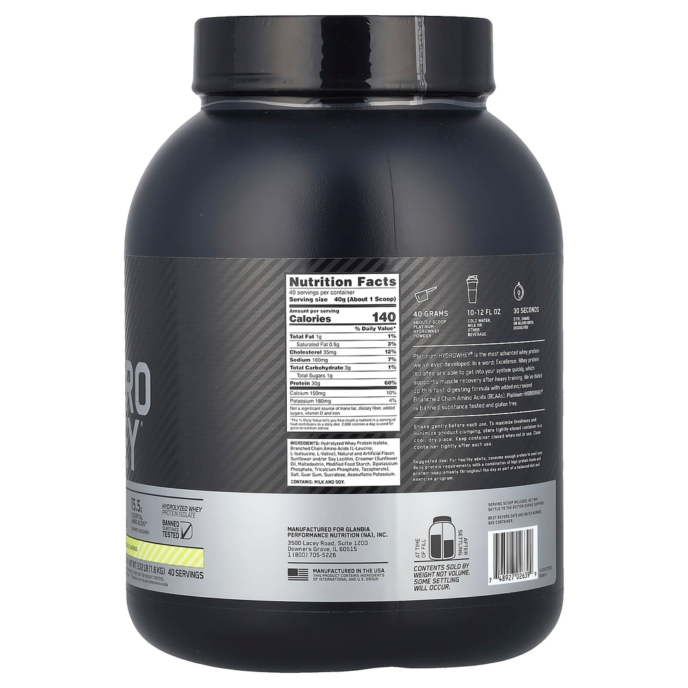 Optimum Nutrition, Platinum Hydro Whey, Velocity Vanilla, 1,6 кг (3,52 фунта)