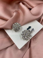 Накладка на пуговицу стразы серебристые в серебристом обрамлении (клипса)