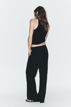ZARA БРЮКИ ПРЯМОГО КРОЯ С НИЗКОЙ ПОСАДКОЙ, ЧЕРНЫЙ