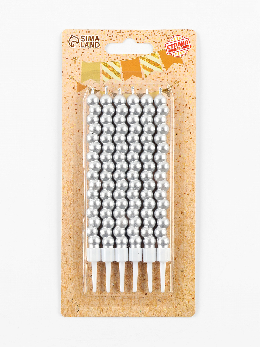 Свечи для торта "Жемчужины" серебро с держателями (6 шт/уп.)