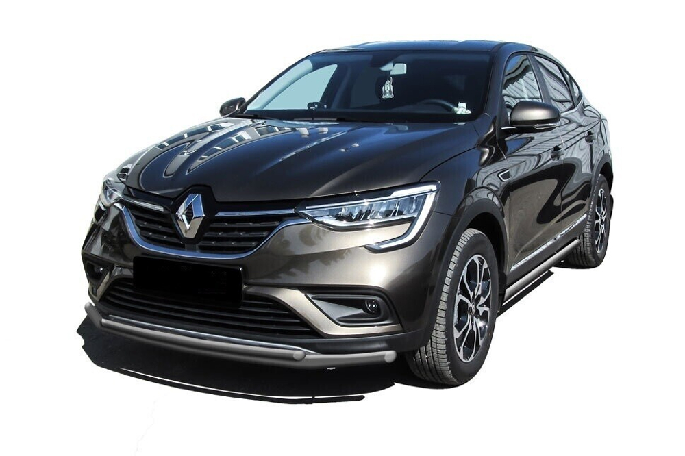 Защита переднего бампера Renault Arkana (2019-2023) d42+d32 серебристая