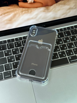 Чехол на iPhone X / XS / с карманом для карт и защитой углов / прозрачный