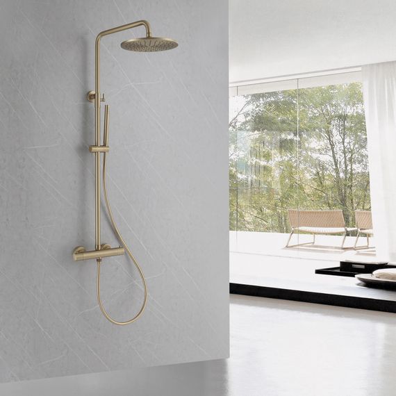 Душевая стойка ABBER Wasser Kreis AF8160GL с термостатом без излива, золото матовое