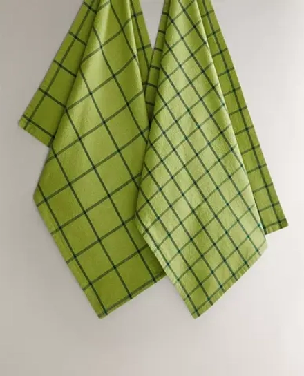 ZARA HOME КУХОННЫЕ ПОЛОТЕНЦА ИЗ ХЛОПКА В КЛЕТКУ (НАБОР ИЗ 2 ШТ.), ЗЕЛЕНЫЙ