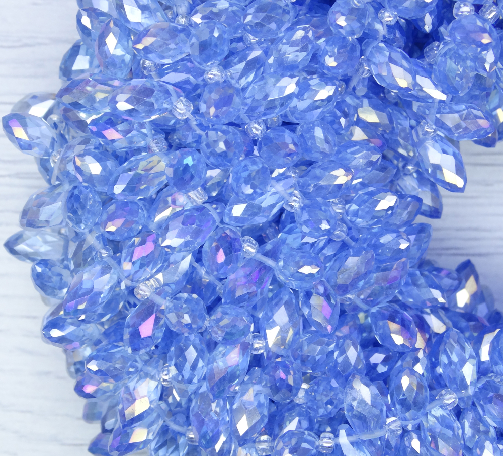 БК011ДС612 Хрустальные бусины-капли, цвет: светло-голубой AB прозрачный, размер 6х12 мм, 15 шт.