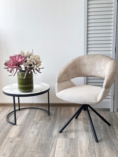 Стул EMBER 360 град. поворот. 7525-01 Бежевый, велюр/ ENJOY-100 Белый, ткань/ Черный