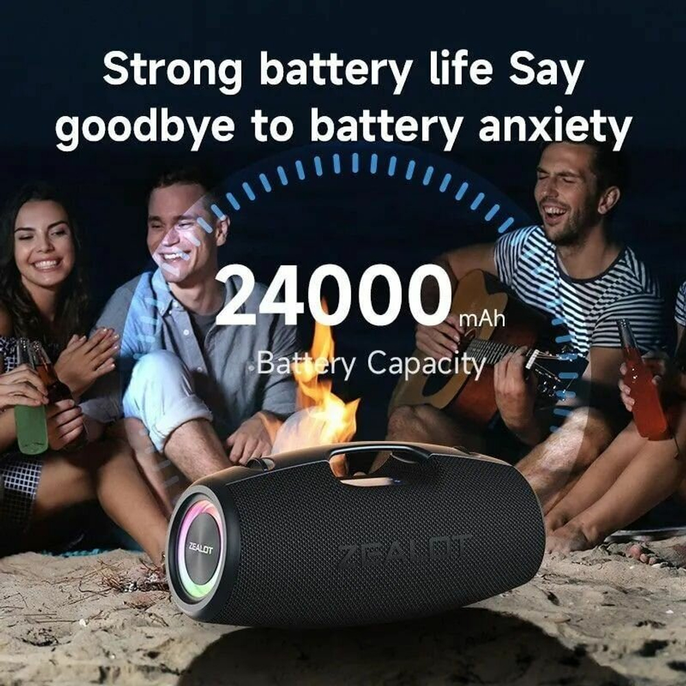 Портативная колонка Zealot "S78M", с микрофоном, 120W, влагозащита, Bluetooth, черная