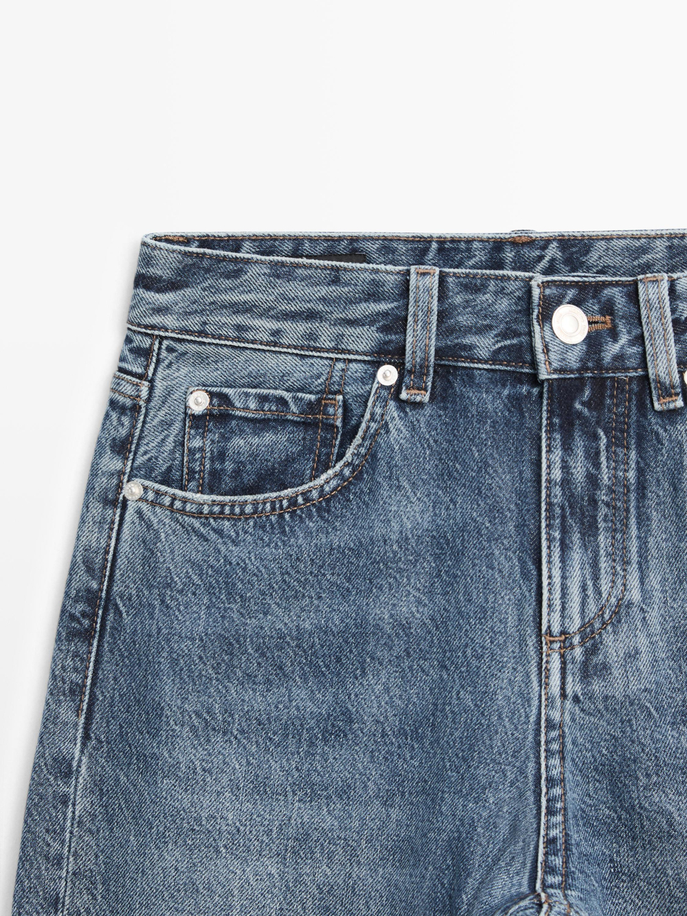 Massimo Dutti Джинсы прямого кроя со средней посадкой, средне-синий