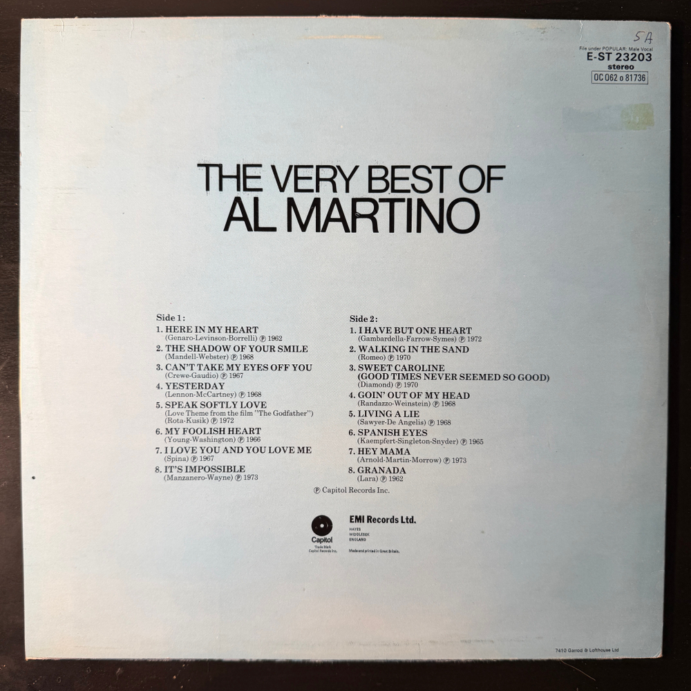 Виниловая пластинка Al Martino ‎– The Very Best Of LP Promo