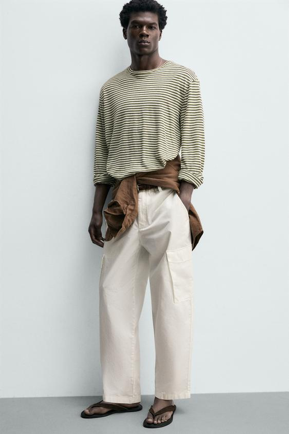 ZARA БРЮКИ КАРГО REGULAR FIT, ЖЕЛТОВАТО-БЕЛЫЙ