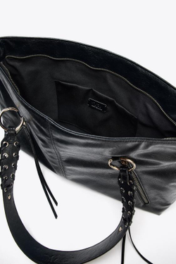 ZARA СУМКА-ШОПЕР С БАХРОМОЙ, ЧЕРНЫЙ