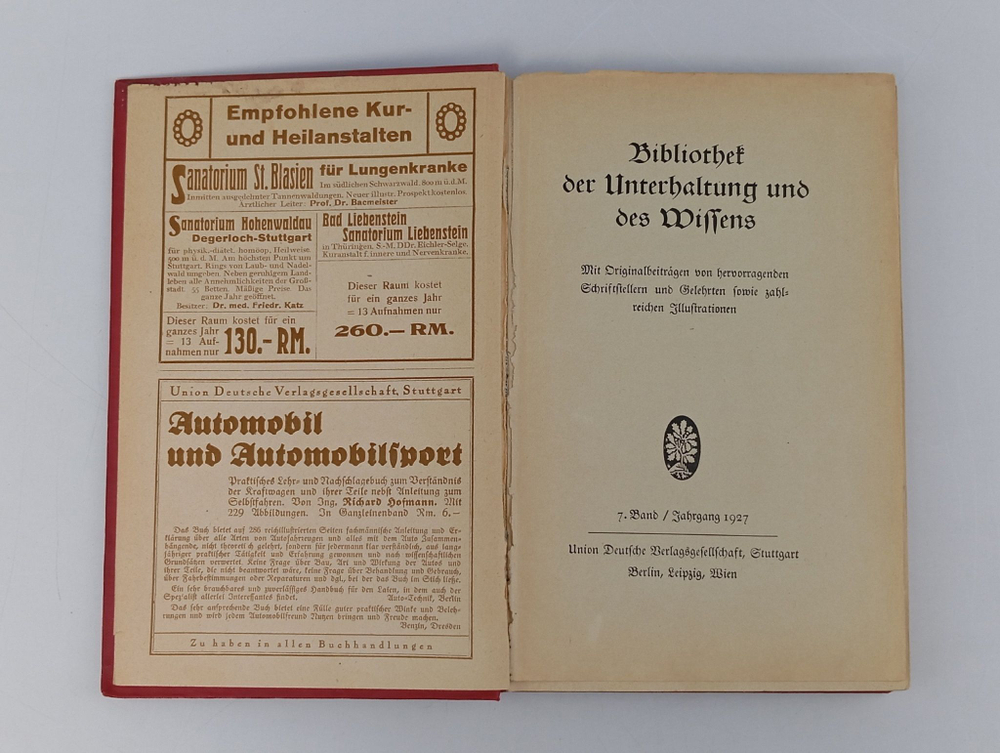 Книга антикварная: Библиотека развлечений и знаний . Выпуск 7. 1927 год. На немецком языке