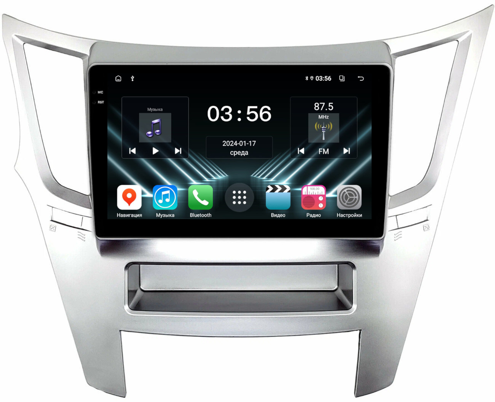 Магнитола для Subaru Legacy 5, Outback 4 2009-2014 (левый руль, рамка серебро) - FarCar DX061M монитор 9.5" IPS на Android 13, 4+64Гб, CarPlay