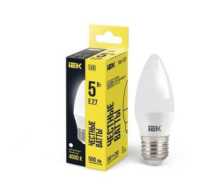 Лампа светодиодная 5Вт C35 свеча 4000К нейтр. бел. E27 450лм 230-240В IEK LLE-C35-5-230-40-E27