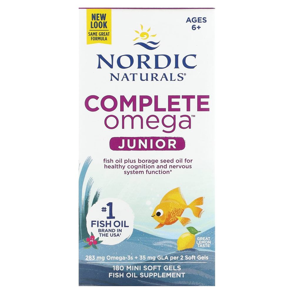 Nordic Naturals, Complete Omega Junior, для детей от 6 лет, со вкусом лимона, 180 мини-капсул