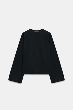 ZARA ФУТБОЛКА С РУКАВАМИ РЕГЛАН, ЧЕРНЫЙ